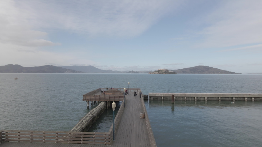 Aerial view of San Francisco pier 39 and Alcatraz