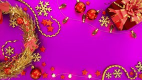 new year holiday background with decorations on pink - loop video