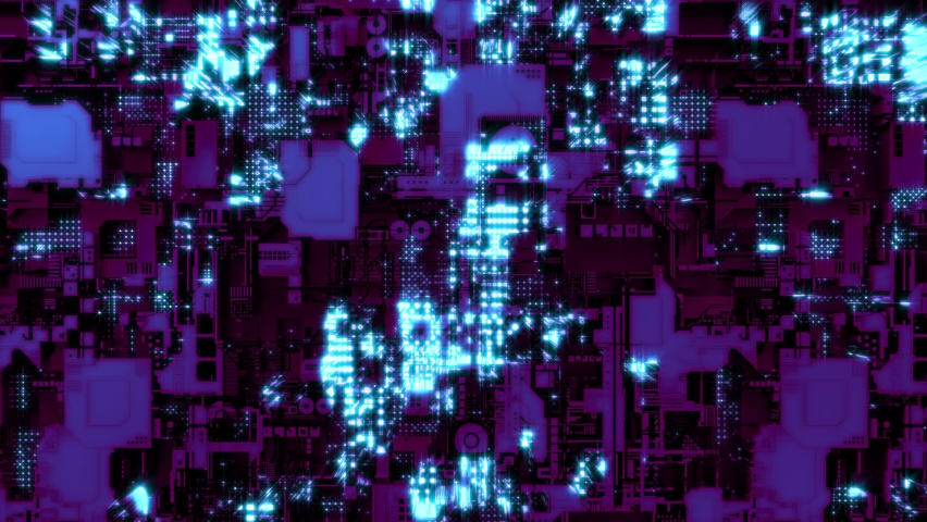 Blue lighting technologic cyberpunk digital hi-tech backdrop Royalty-Free Stock Footage #1084389964