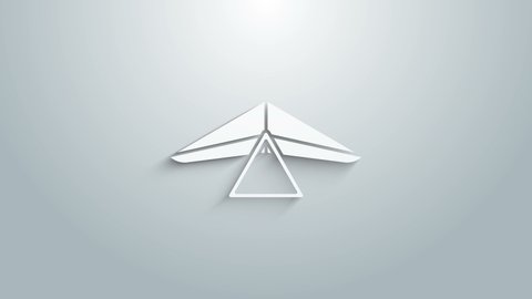 White Hang glider icon isolated on grey background. Extreme sport. 4K Video motion graphic animation.