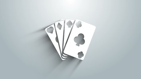 White Playing cards icon isolated on grey background. Casino gambling. 4K Video motion graphic animation.