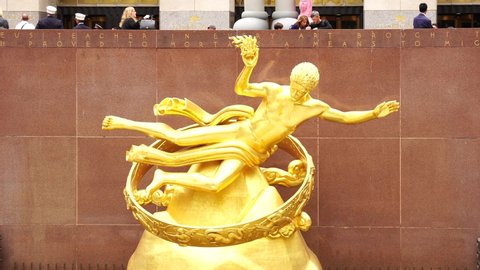 New York USA 5th Oct. 2021: Prometheus Statue at Rockefeller Center in Manhattan New York.