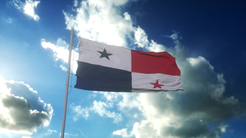 Flag of Panama waving at wind against beautiful blue sky