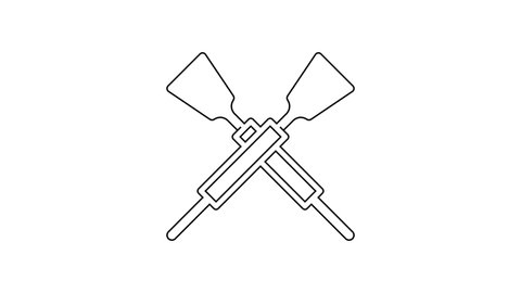 Black line Crossed oars or paddles boat icon isolated on white background. 4K Video motion graphic animation.