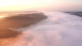 Fascinating panoramic view of the misty canyon of the Dniester River from a bird's eye view. Location place Ukraine, Europe. Cinematic drone shot. Filmed in UHD 4k video. Discover the beauty of earth.
