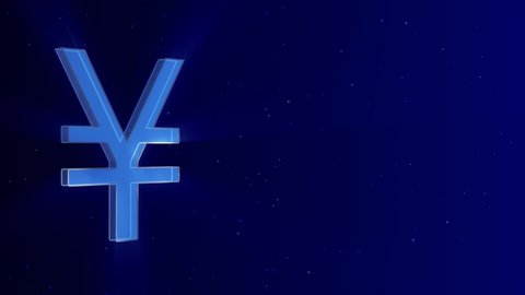3d yen sign on blue background,loop animation,shinny and glowing particles,economy and money concept background