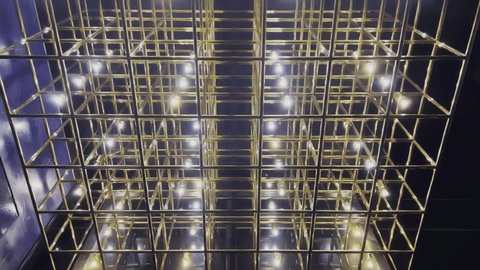 Abstract gold grid video with backlight, vivid perspective video, Art Deco pattern, 