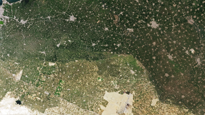 Farmland desertification global warming and urban growth time lapse Egypt city of Alexandria, aerial satellite view from space. Based on images furnished by Nasa