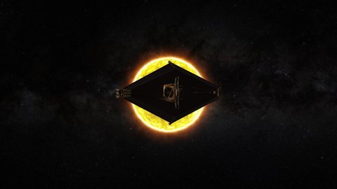 James Webb Space Telescope Animation. Nasa's telescope in the solar system sending photos and data to Earth
