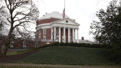 Charlottesville, VA, USA - 12 11 2021: The Rotunda on the University of Virginia, UVA campus designed by Thomas Jefferson.