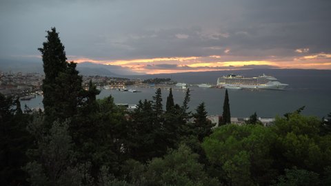 SPLIT, CROATIA - AUGUST 27, 2021: Lightning on the sunrise in Split, Croatia - 4K, Audio, Wide shot