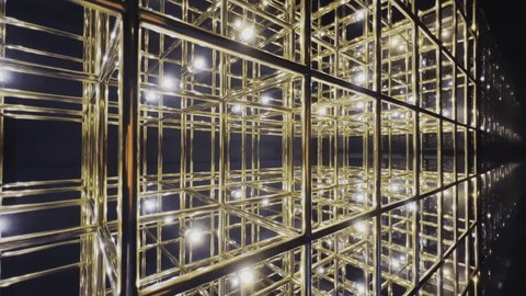 Abstract gold grid video with backlight, vivid perspective video, Art Deco pattern, 