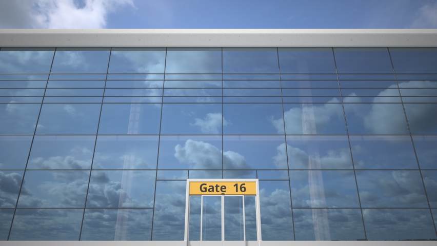 HARBIN city name and landing airplane at airport terminal