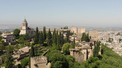 Aerial view of Granada city with Alhambra palace. Spain