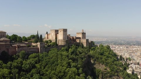Aerial panoramic view of Granada city with Alhambra palace. Spain