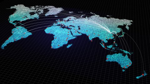 Global connectivity from Beijing, China to other major cities around the world. Technology and network connection, trading and traveling concept. World map element of this clip furnished by NASA.