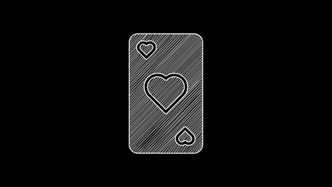 White line Playing card with heart symbol icon isolated on black background. Casino gambling. 4K Video motion graphic animation.