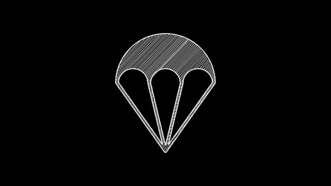 White line Parachute icon isolated on black background. Extreme sport. Sport equipment. 4K Video motion graphic animation.