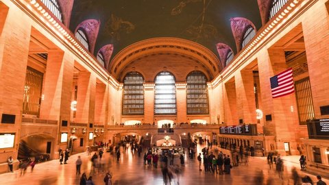 New york , United States - 12 20 2021: Time Lapse of Tourists People Walk in Grand Central Station 