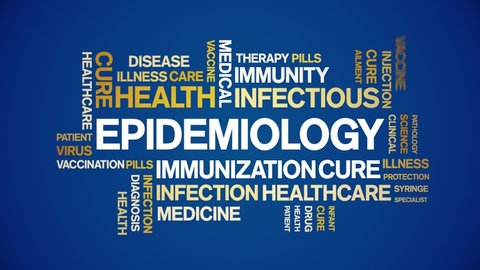 Epidemiology animated tag word cloud,text design animation kinetic typography seamless loop. 
