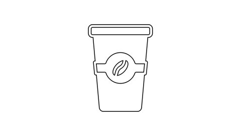 Black line Coffee cup to go icon isolated on white background. 4K Video motion graphic animation.