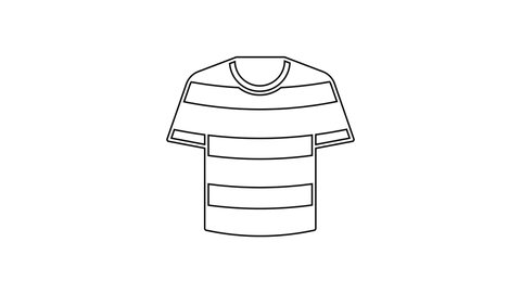 Black line Striped sailor t-shirt icon isolated on white background. Marine object. 4K Video motion graphic animation.