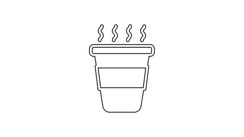 Black line Coffee cup to go icon isolated on white background. 4K Video motion graphic animation.