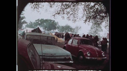 1971 Washington, DC. Camp sites at  West Potomac Park during the May day Protest. Detailed in the manual for the largest mass arrest in US History. 4K Overscan of Vintage Archival 16mm Newsreel