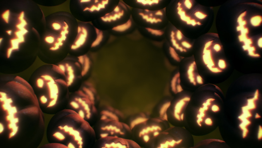 Pumpkin halloween tunnel background with mysterious pumpkin face tunnel for horror or halloween projects 
4K UHD , 25 fps Royalty-Free Stock Footage #1084487821