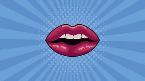 pop art style animation with mouth ,4k video animated