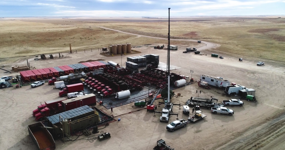 Drone shot focussing on natural gas extraction in Eastern Colorado 2021. 4K DCI 60fps. | Shutterstock HD Video #1084496983