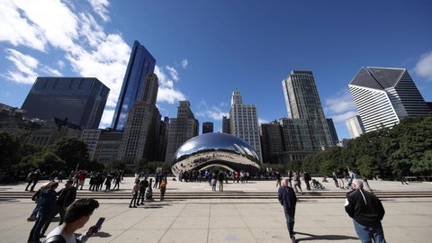 CHICAGO, ILLINOIS USA-OCTOBER 13 2018: image of the Cloud Gate or The Bean in the morning October 13 2018 in Millennium Park, Chicago, Illinois