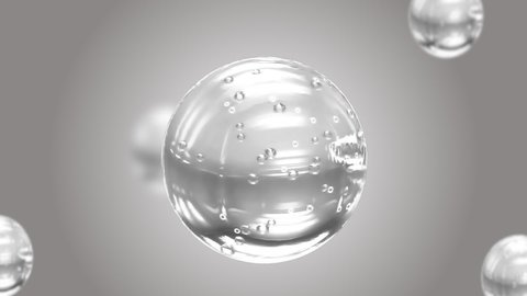 Macro Liquid Bubbles slow movement .bubbles water.Liquid Cream gel transparent cosmetic sample texture with bubbles isolated on white background. 3d animation of Cosmetic cream seamless. Transparent 