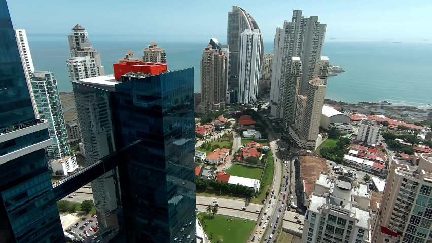 4k Aerial view of the city of Panama, Punta Pacifica area, South Corridor Highway, East Coast area, Bahia Royalty-Free Stock Footage #1084510723