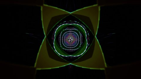 4K 3D animation. Abstract futuristic geometric shapes background. Beautiful Relaxing Stylish Trippy Psychedelic VJ Loop. Modern background, kaleidoscopic