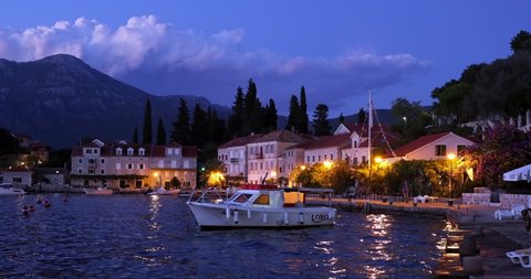 Rose, Montenegro - September 21 2021: Rose is the oldest port in Boka Bay and the entire Montenegrin coast. Sunset.