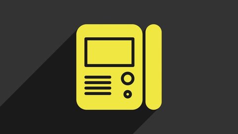 Yellow House intercom system icon isolated on grey background. 4K Video motion graphic animation.