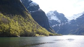 Footage, Norway, Fjord tour beautiful natural landscape view from cruise.