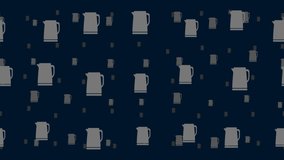 Kettle symbols float horizontally from left to right. Parallax fly effect. Floating symbols are located randomly. Seamless looped 4k animation on dark blue background