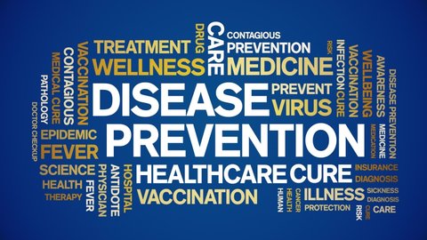 Disease Prevention animated tag word cloud,text design animation kinetic typography seamless loop. 