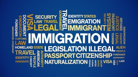 immigration animated tag word cloud,text design animation kinetic typography seamless loop. 