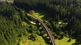 Drone flight over an ancient Austrian viaduct on a summer day. Bird's eye view. Location place Carpathian mountains, Ukraine, Europe. Cinematic shot. Filmed UHD 4k video. Discover the beauty of earth.
