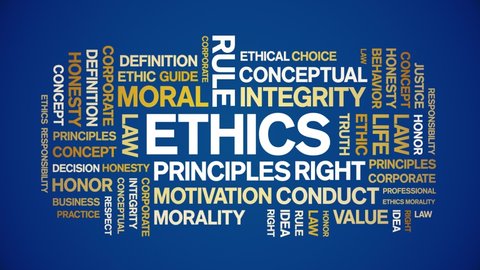 Ethics animated tag word cloud,text design animation kinetic typography seamless loop. 