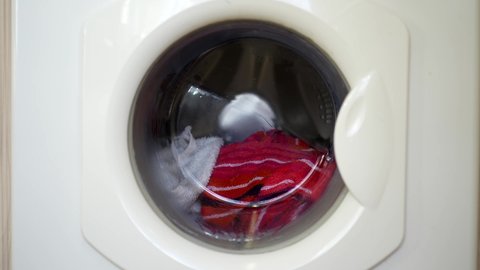 Washing Machine Spinning Laundry At Home, Cinematic Slow Motion