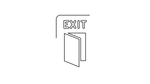 Black line Fire exit icon isolated on white background. Fire emergency icon. 4K Video motion graphic animation.