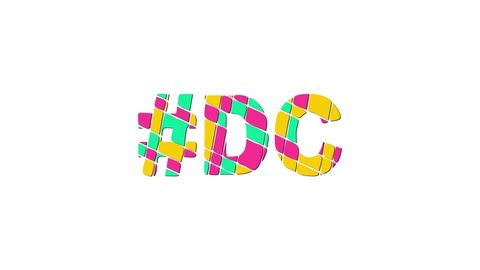 DC Hashtag. Tricolor isolated letters from contrast flowing fluid shapes isolated on white background. DC is abbreviation for US American District of Columbia for social network, mobile application, g