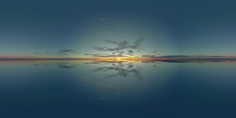 360 mirror panorama background sky, cloudy horizon nature, spherical cloudscape aerial. High-quality 360VR footage Lake Sea Meditative 