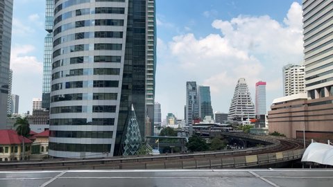 BANGKOK, THAILAND - DECEMBER 27: Bangkok BTS Skytrain, Chong Nonsi station is on the Silom Line in the heart of Bangkok business on Dec 27, 2021