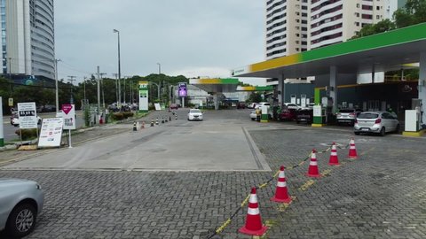 salvador, bahia, brazil - december 21, 2021: View of a Petrobras Distribuidora gas station in the city of Salvador.