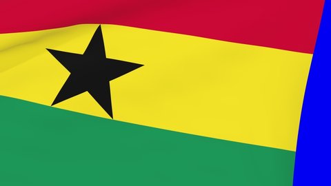 Ghana waving flag transition 4k and 1080 HD seamless loop animation. 3d animation over blue screen chroma key for video transition. Realistic Ghana Flag. Flag 3d rendering for video production